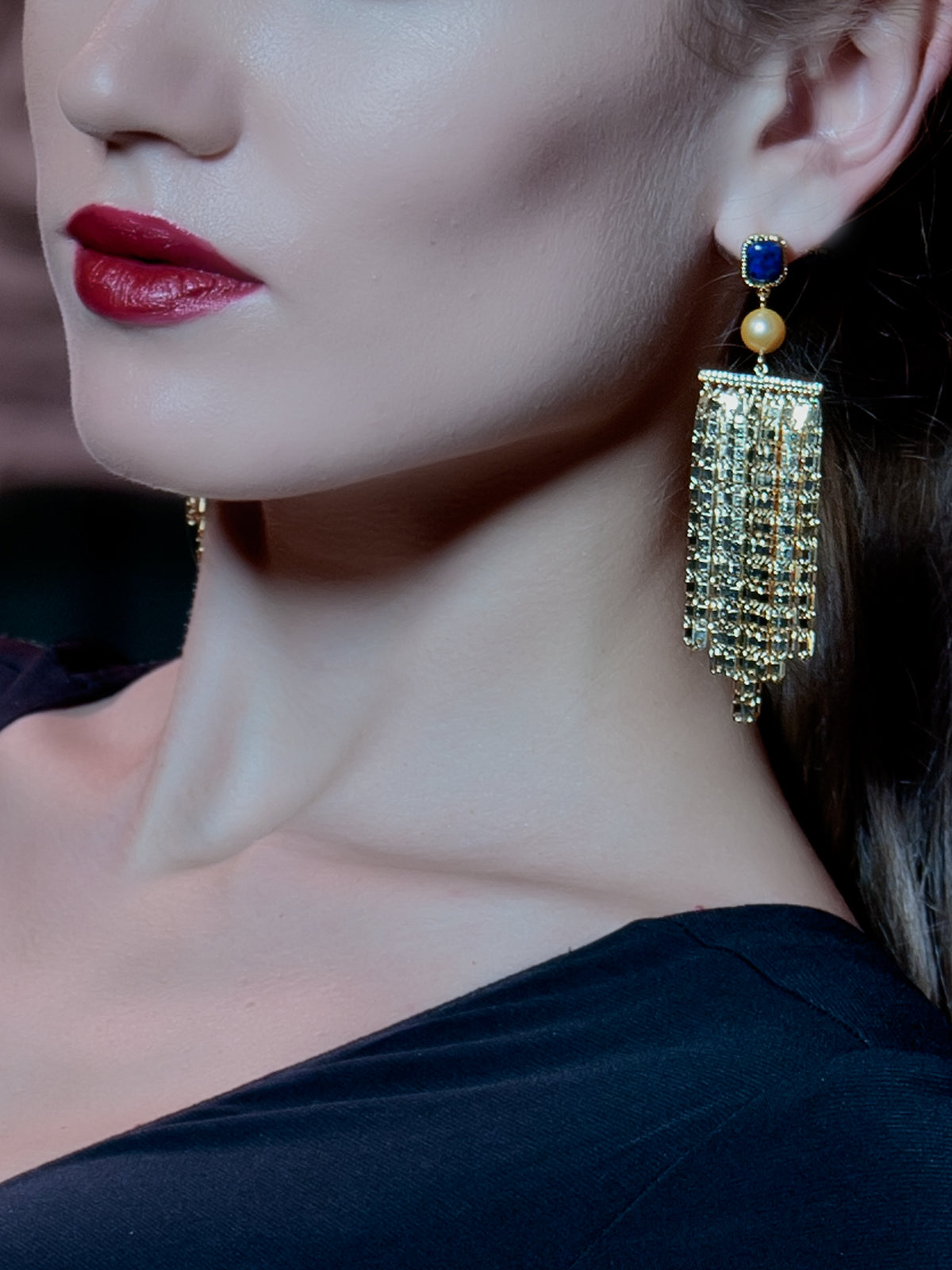 Fringe Earrings blue lapis, ISHARYA - elilhaam.com