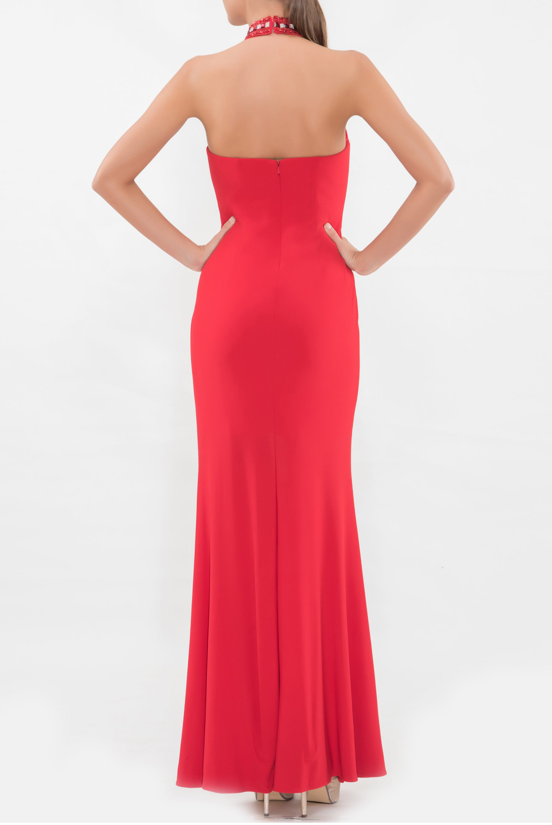 Red Diamond Cut High-low gown, VITTORIA ROMANO - elilhaam.com