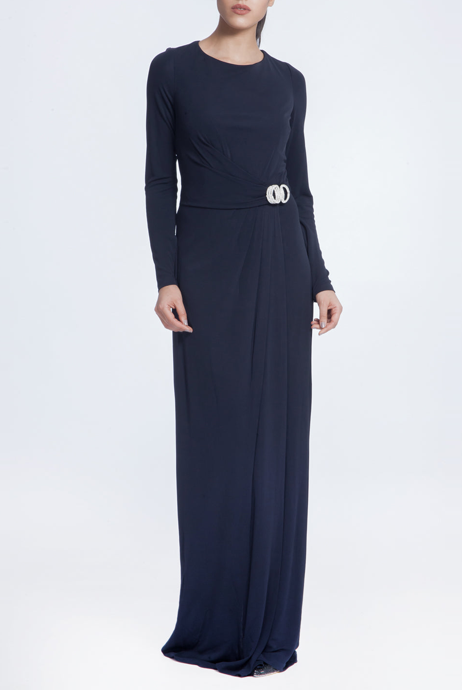 Long Sleeve Navy Jersey Gown, DAVID MEISTER - elilhaam.com
