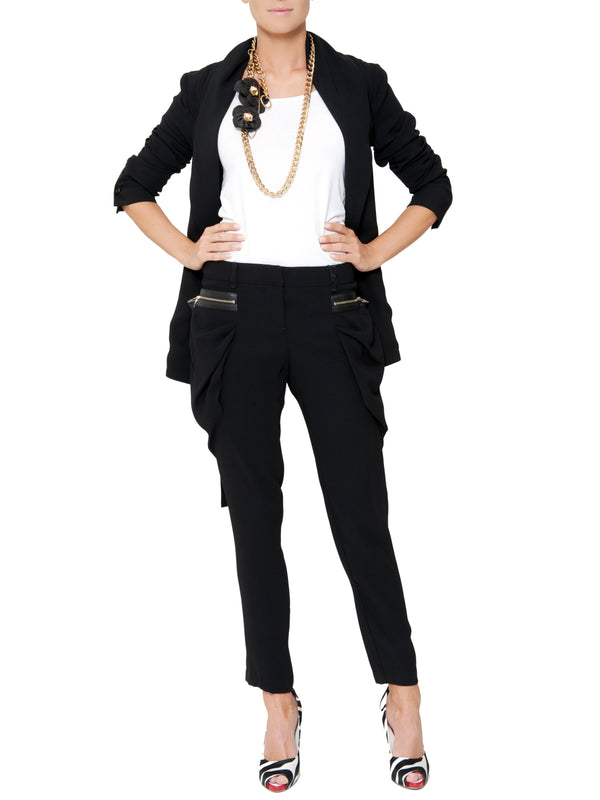 Black Cropped Trousers With Puffed Pockets