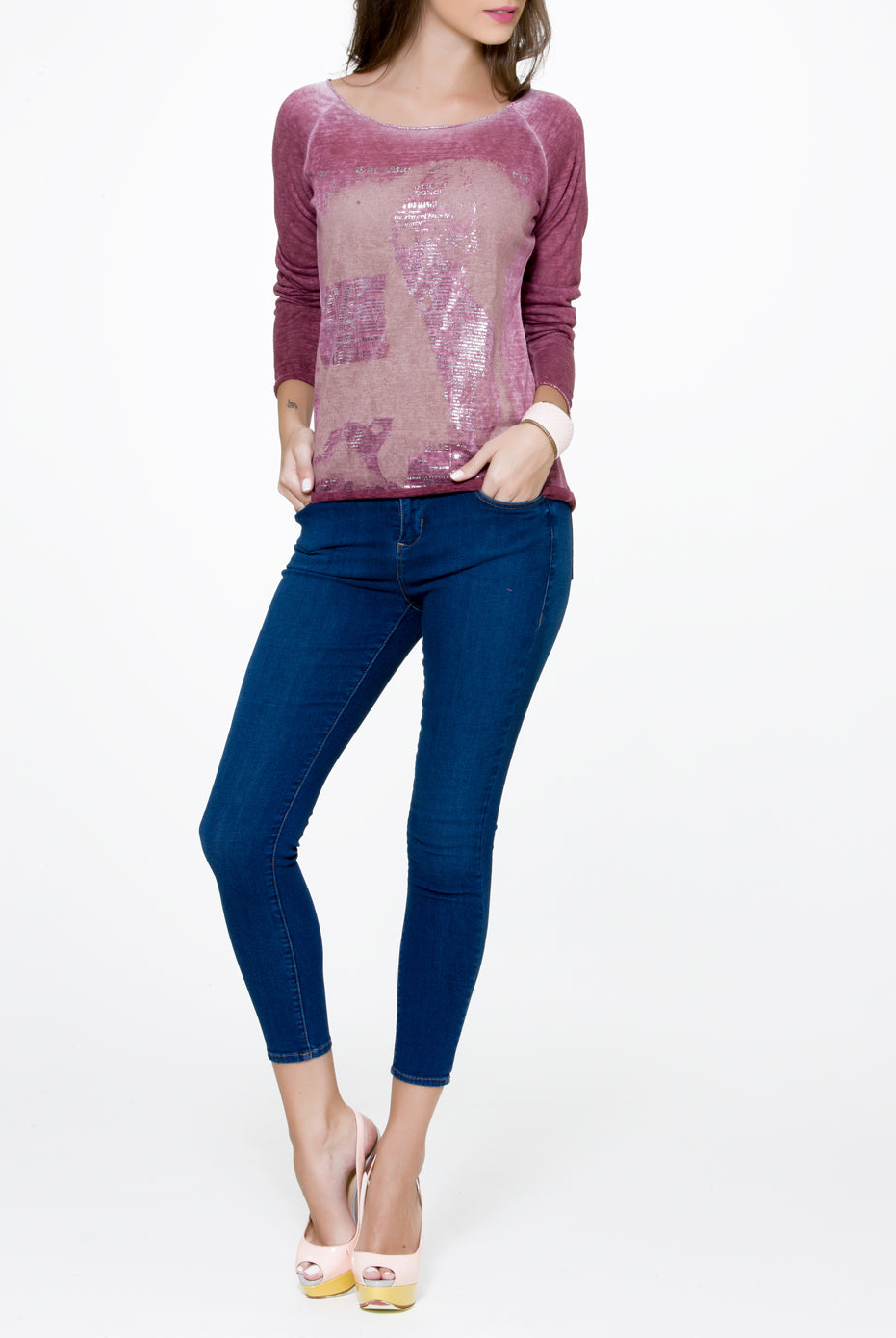 Maroon Long Sleeves Top, CJF - elilhaam.com