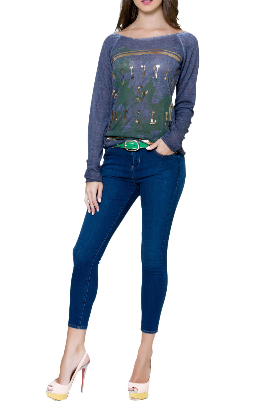 Navy Long Sleeves Top, CJF - elilhaam.com