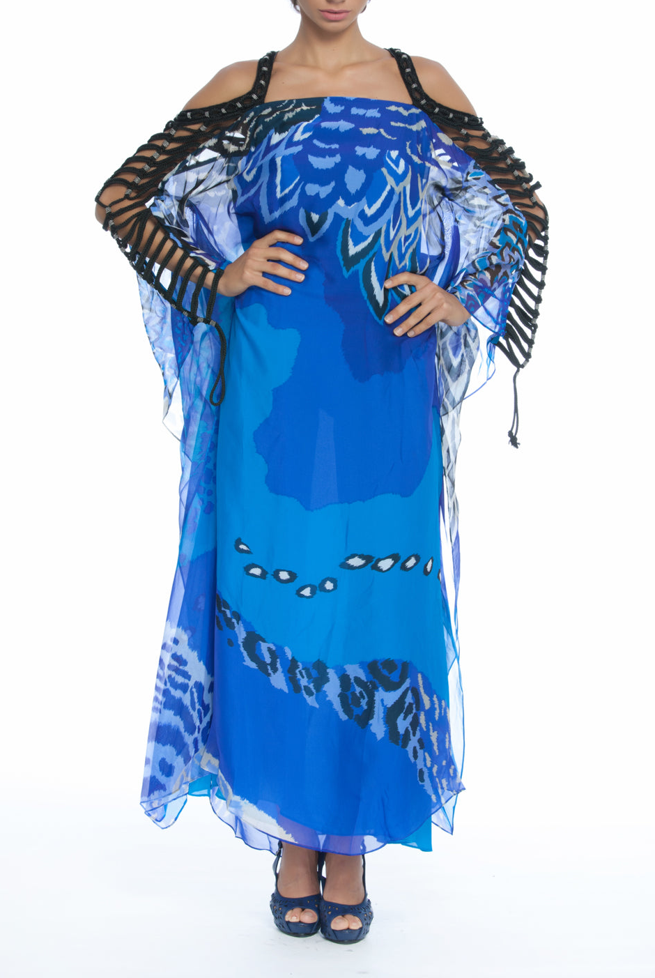 Silk Macram Kaftan Gown, Clothes,Designers,Designer Abayas and Kaftans, BADGLEY MISCHKA - elilhaam.com