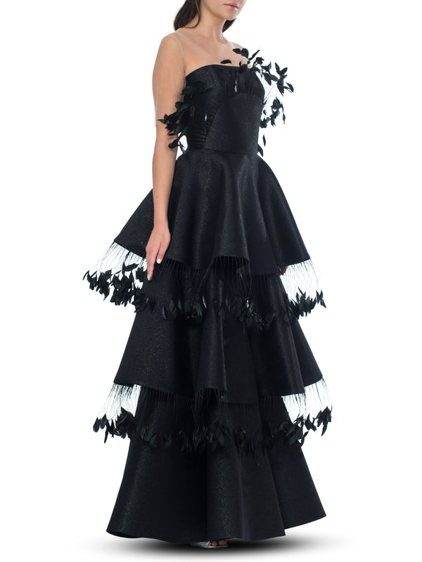 Black Fossacesia Tiered Gown
