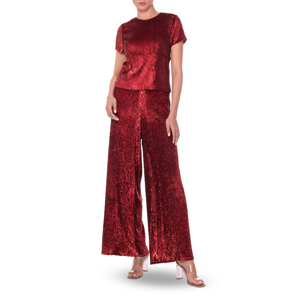 Red Sequin Palazzo Trousers