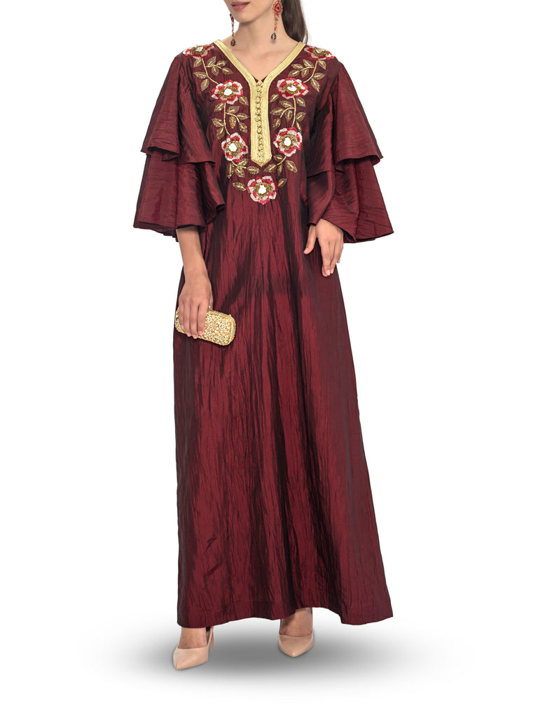 Layared Sleeves With Floral Embroidert On Front Kaftan
