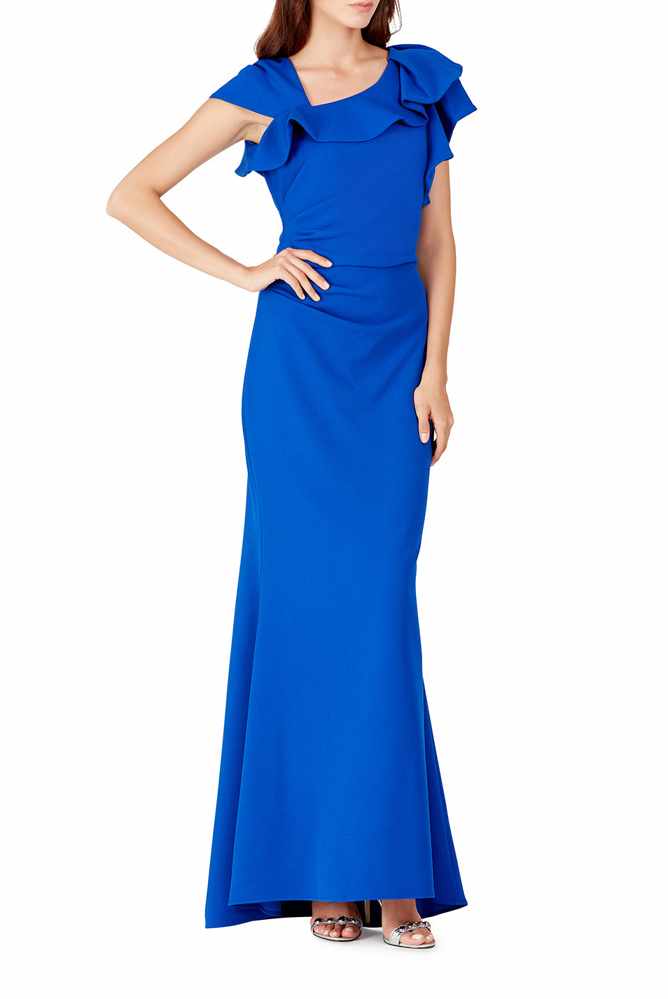 Cobalt Blue Ruffle Sleeved Gown, BADGLEY MISCHKA - elilhaam.com