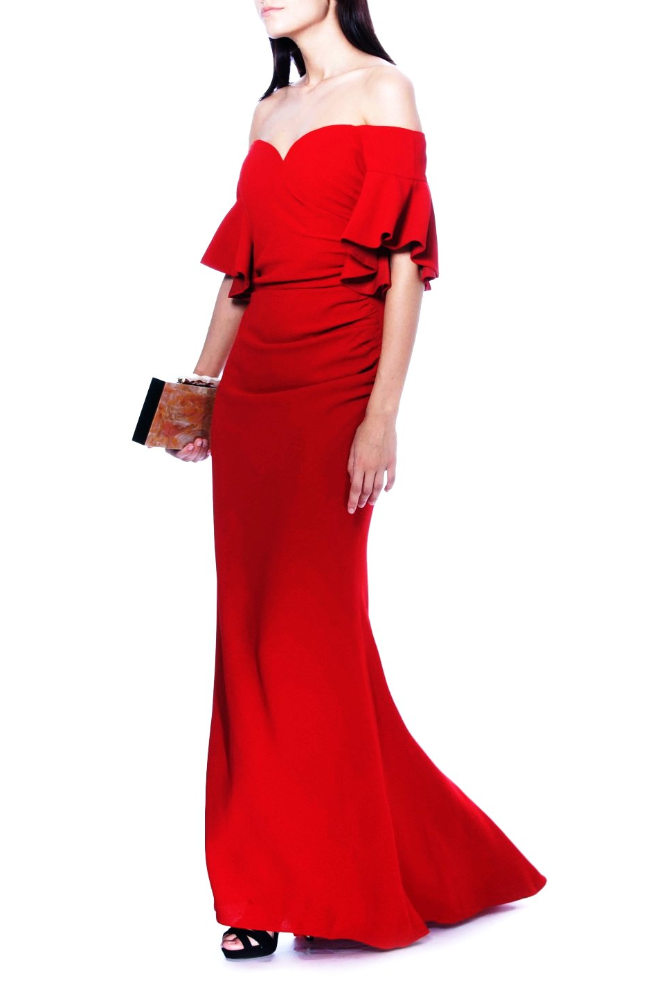 Off-The-Shoulder Ruched Crepe Evening Gown, BADGLEY MISCHKA - elilhaam.com