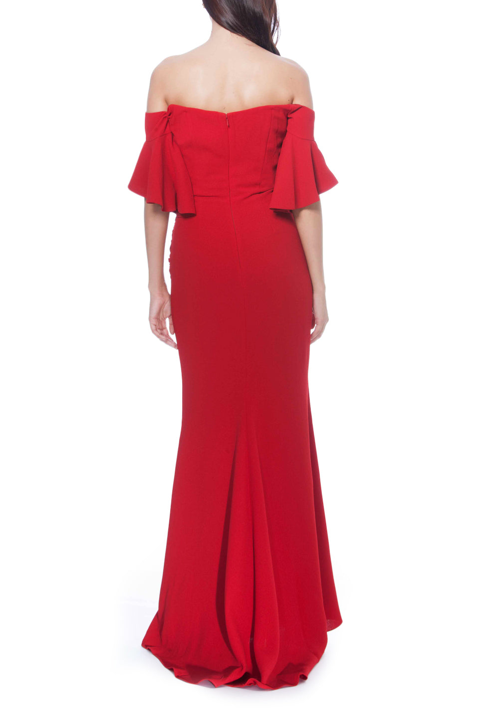 Off-The-Shoulder Ruched Crepe Evening Gown, BADGLEY MISCHKA - elilhaam.com