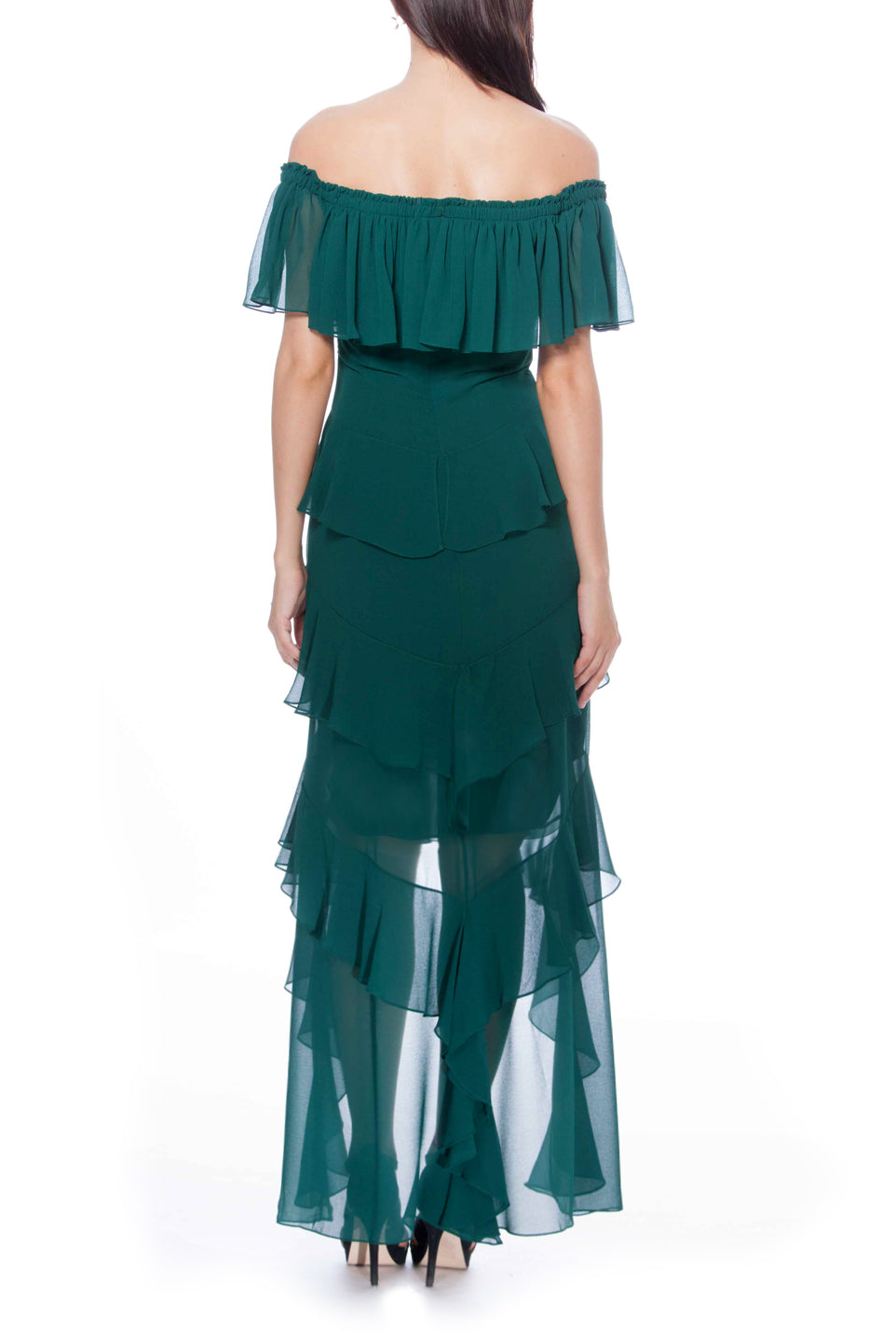 Off-The-Shoulder Ruffled High-Low Gown, BADGLEY MISCHKA - elilhaam.com