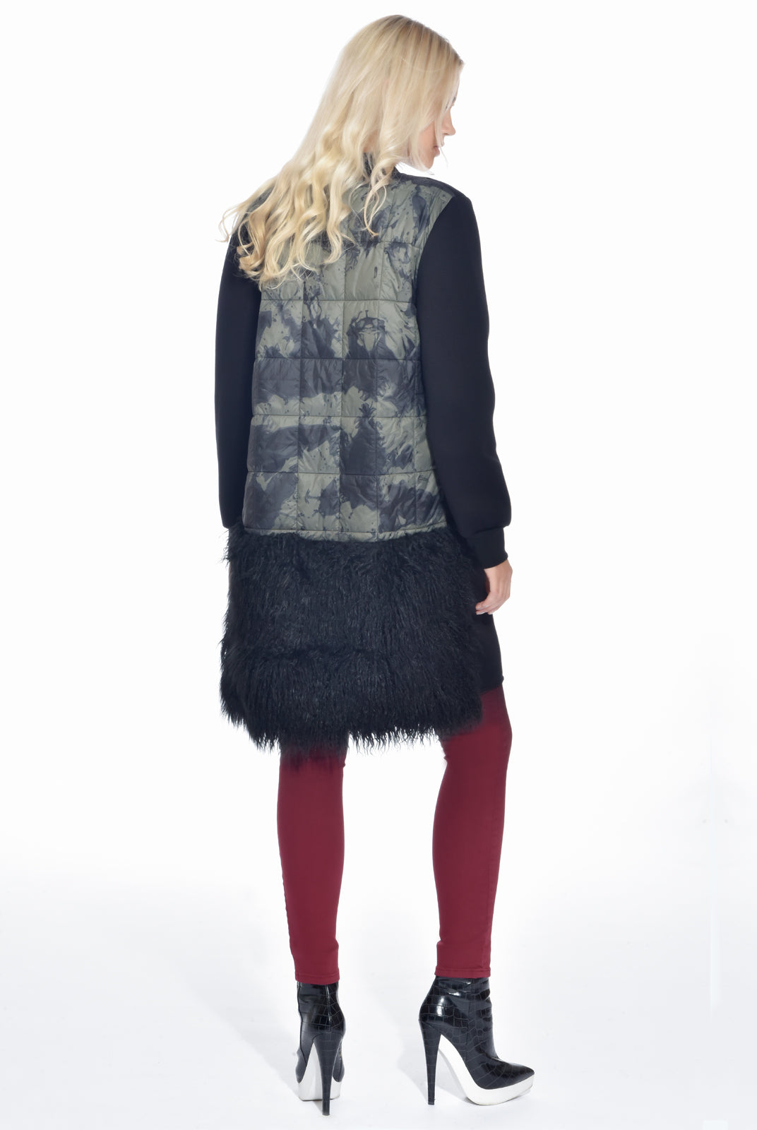 Tonal Green Quilted Shearling Coat, DIP - elilhaam.com