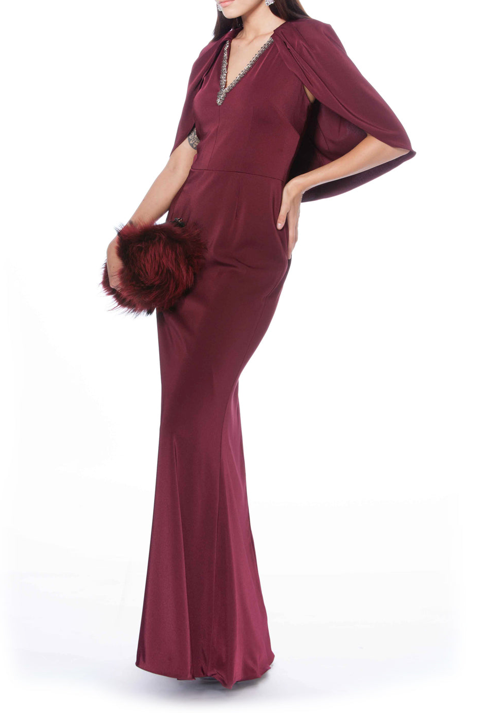 Midi Sleeve Cape Gown, DAVID MEISTER - elilhaam.com