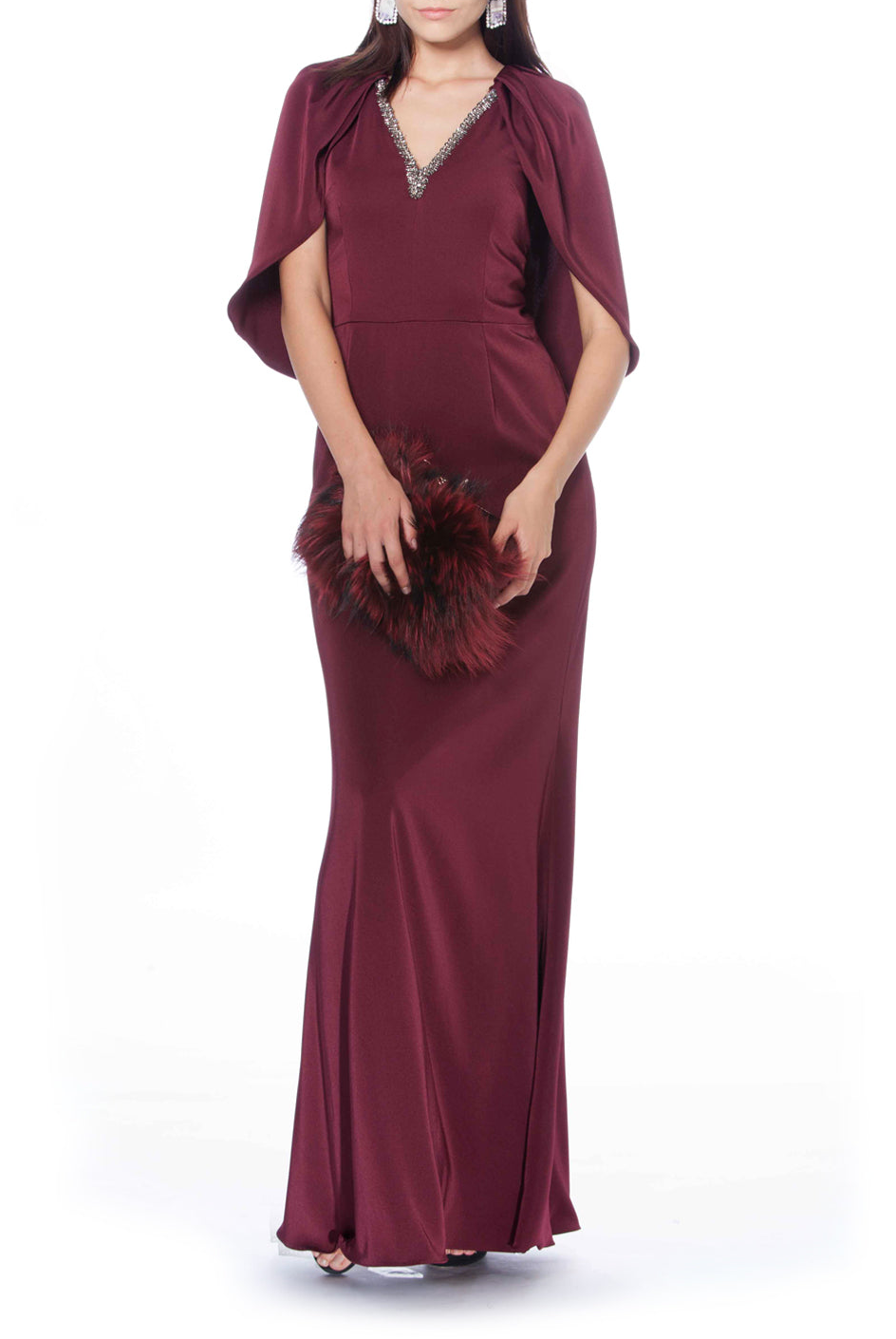 Midi Sleeve Cape Gown, DAVID MEISTER - elilhaam.com