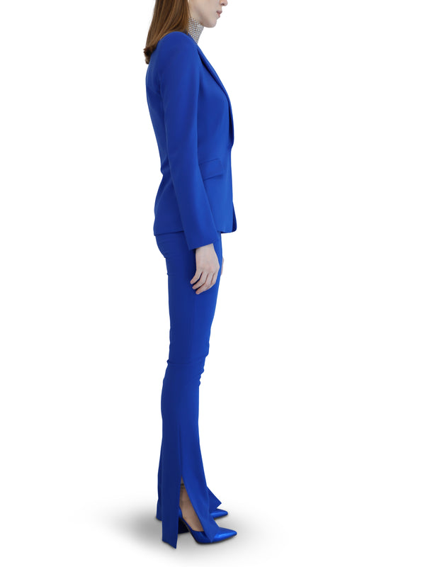 Dark Blue Cady Trousers With Side Slits
