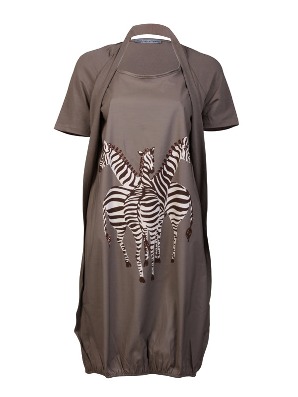 Dark beige Jersey dress with Giraffe print