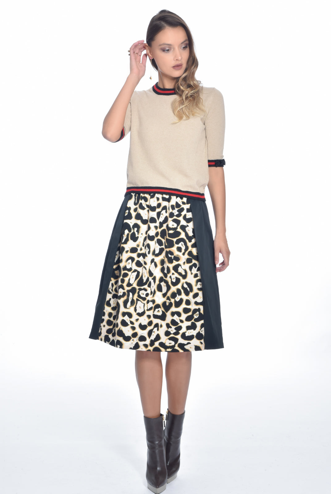 Cheetah Paneled Midi Skirt, ROBERTA SCARPA - elilhaam.com