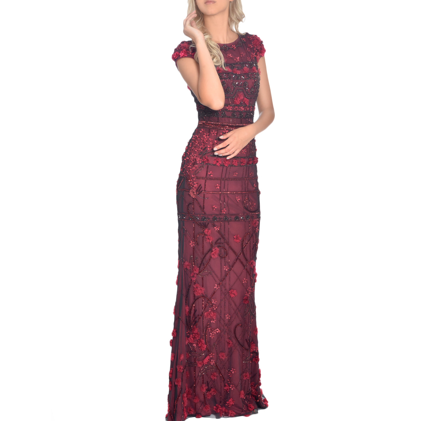 Cap Sleeve Beaded Gown, THEIA - elilhaam.com