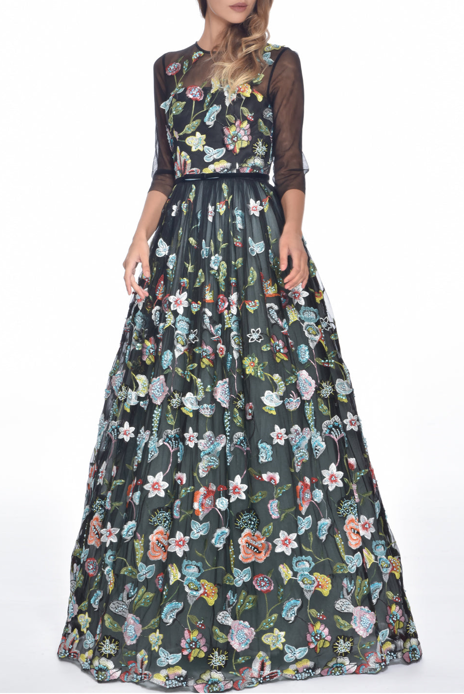 Black Floral Tulle Gown, DORIAN HO - elilhaam.com