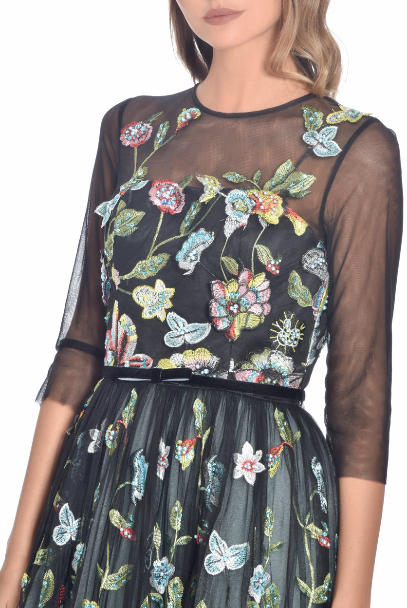 Black Floral Tulle Gown, DORIAN HO - elilhaam.com