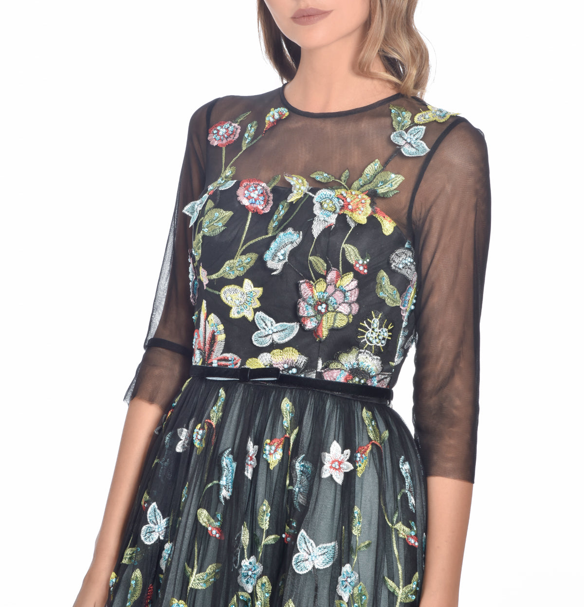 Black Floral Tulle Gown, DORIAN HO - elilhaam.com