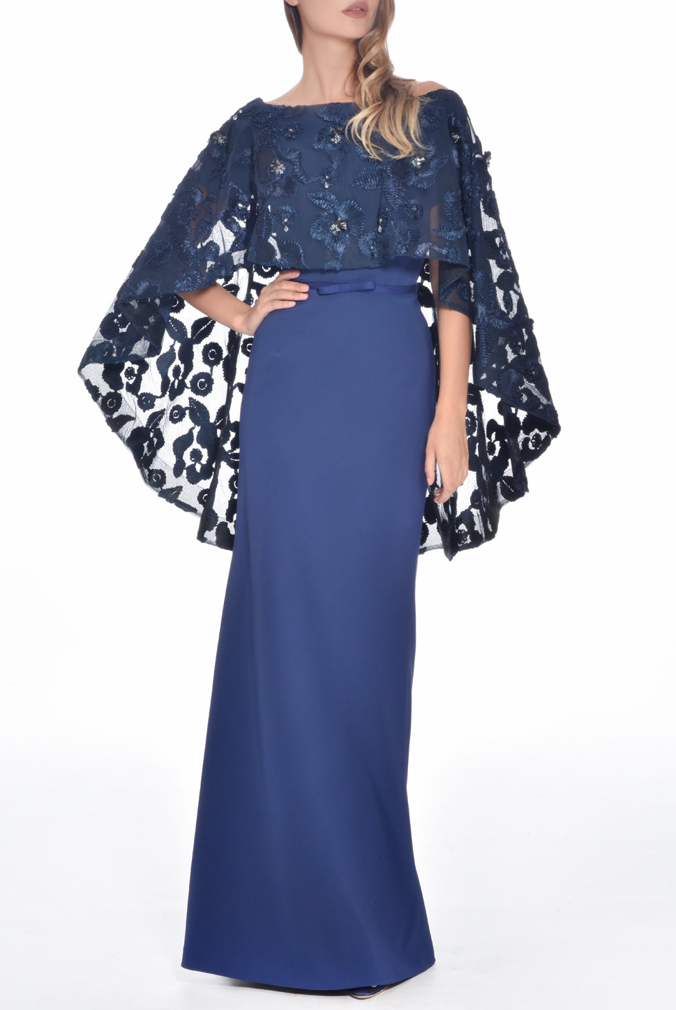 Floral Embroidered Cape Gown, DORIAN HO - elilhaam.com