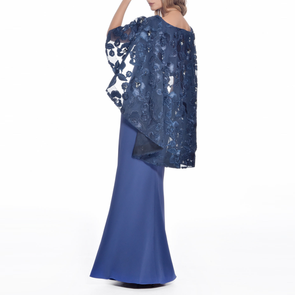 Floral Embroidered Cape Gown, DORIAN HO - elilhaam.com