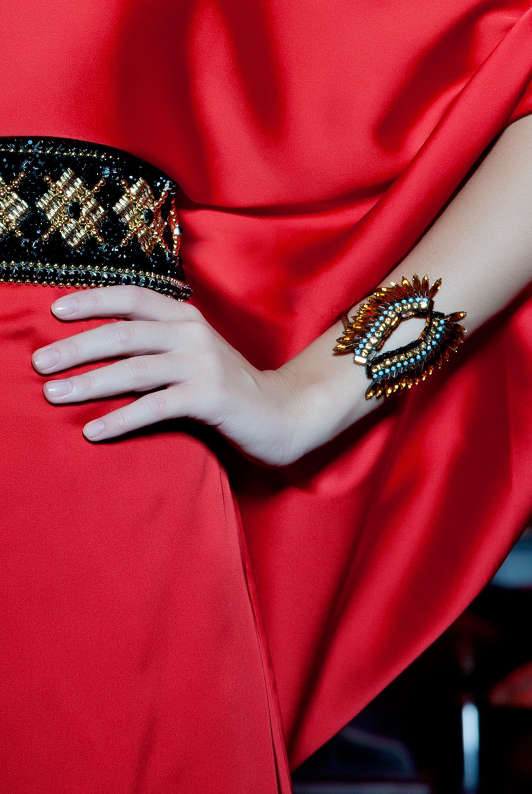 Accessories,Designers - Blue Stone Feather Cuff