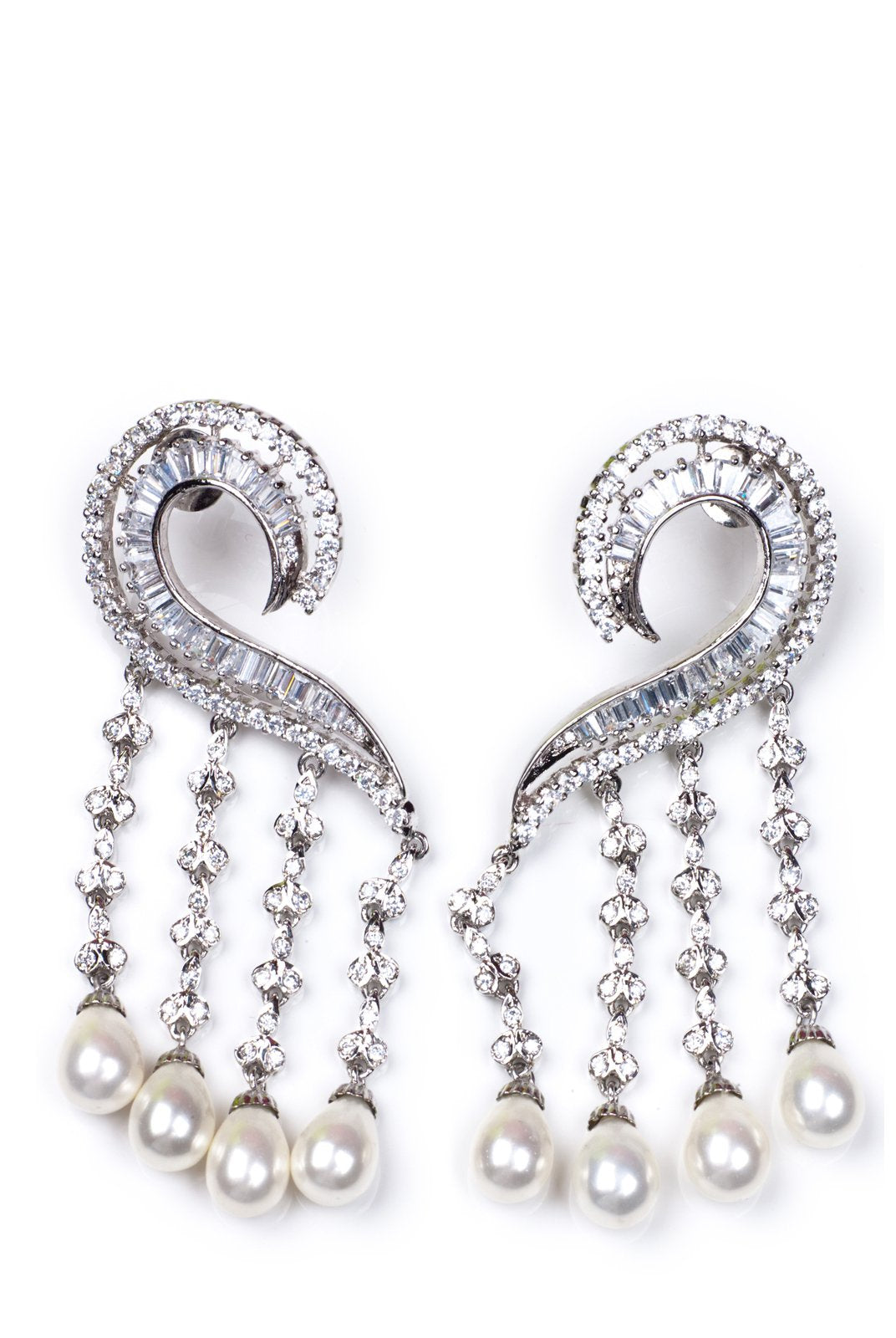 Accessories,Designers - Diamond Pearl Waterfall Earrings