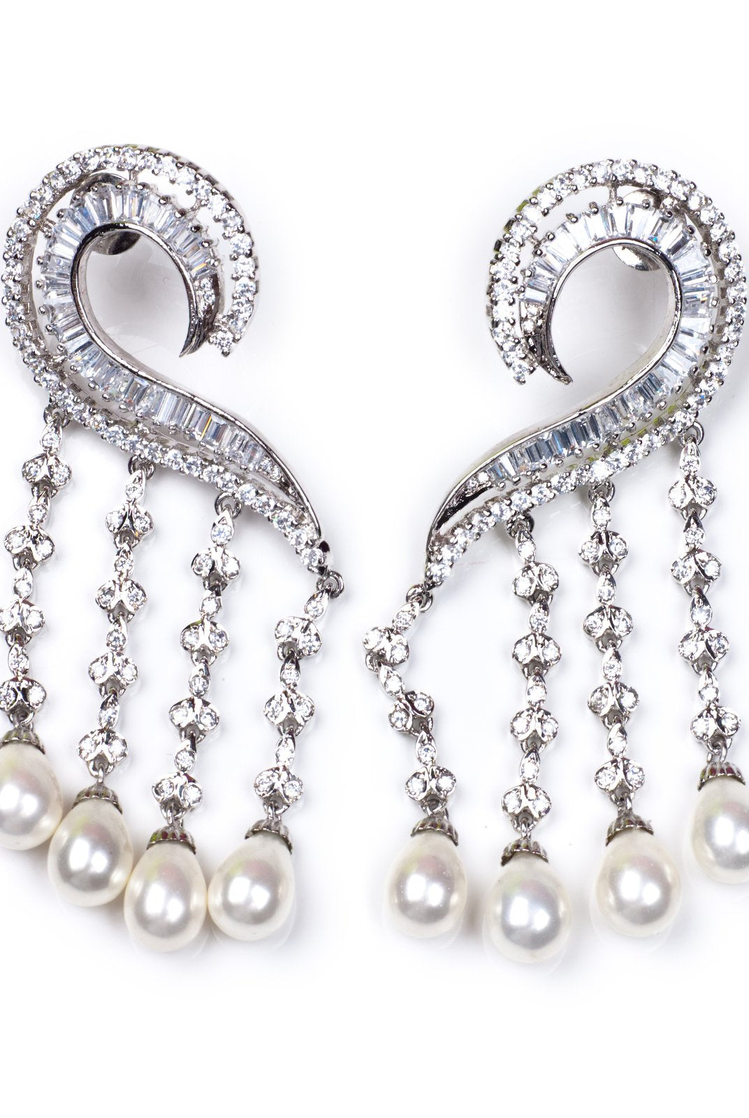 Accessories,Designers - Diamond Pearl Waterfall Earrings