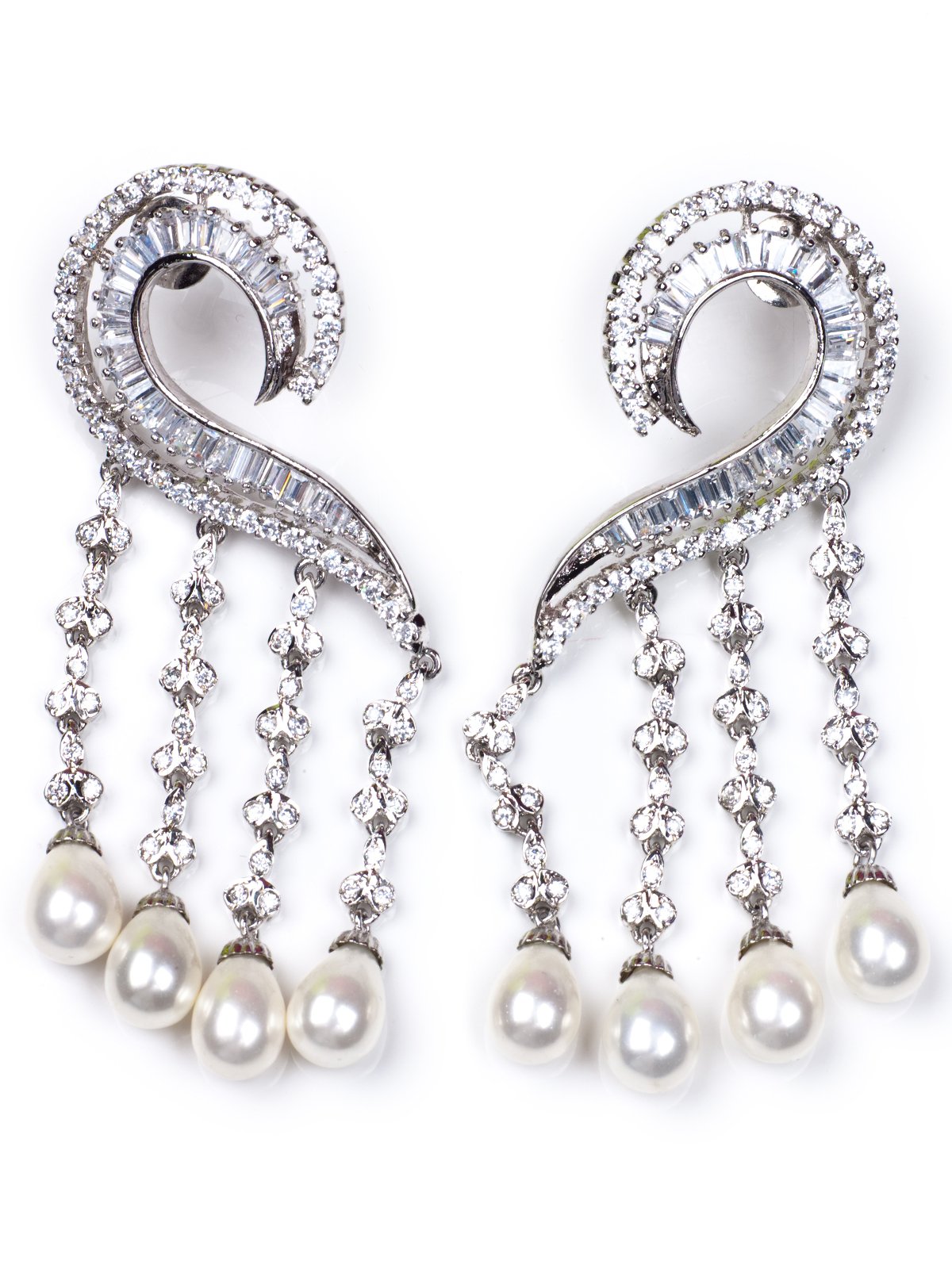 Accessories,Designers - Diamond Pearl Waterfall Earrings