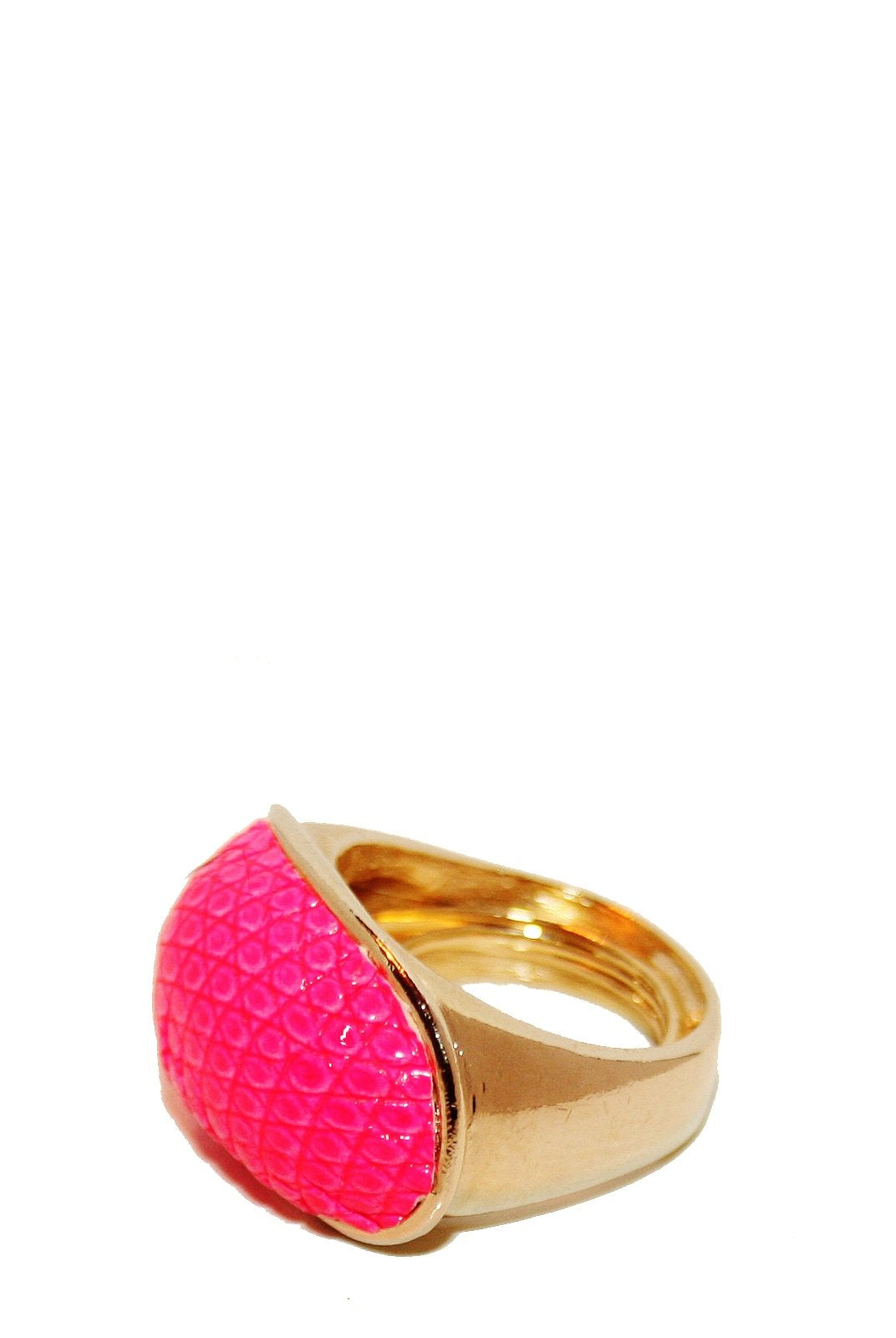 Accessories,Designers - Exotic Dome Ring In Electric Pink Lizard