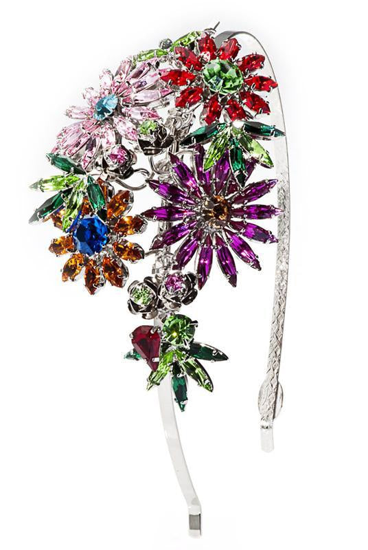 Accessories,Designers - Jardin Multi-coloured Botanical Motif Crystal Hairband