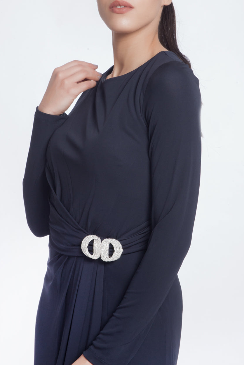 Long Sleeve Navy Jersey Gown, DAVID MEISTER - elilhaam.com
