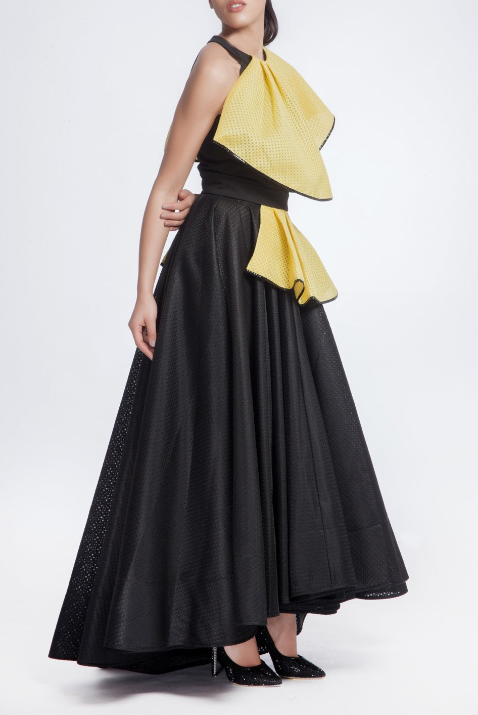 Black Pleated Long Skirt, AVARO FIGLIO - elilhaam.com