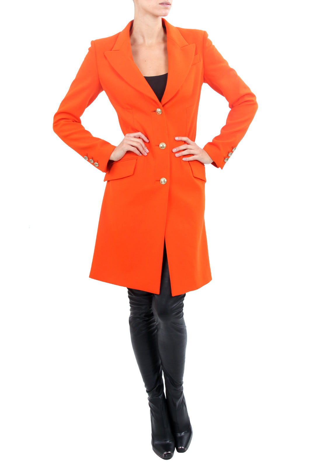 Orange coat in fine virgin wool Classic, VERSACE - elilhaam.com