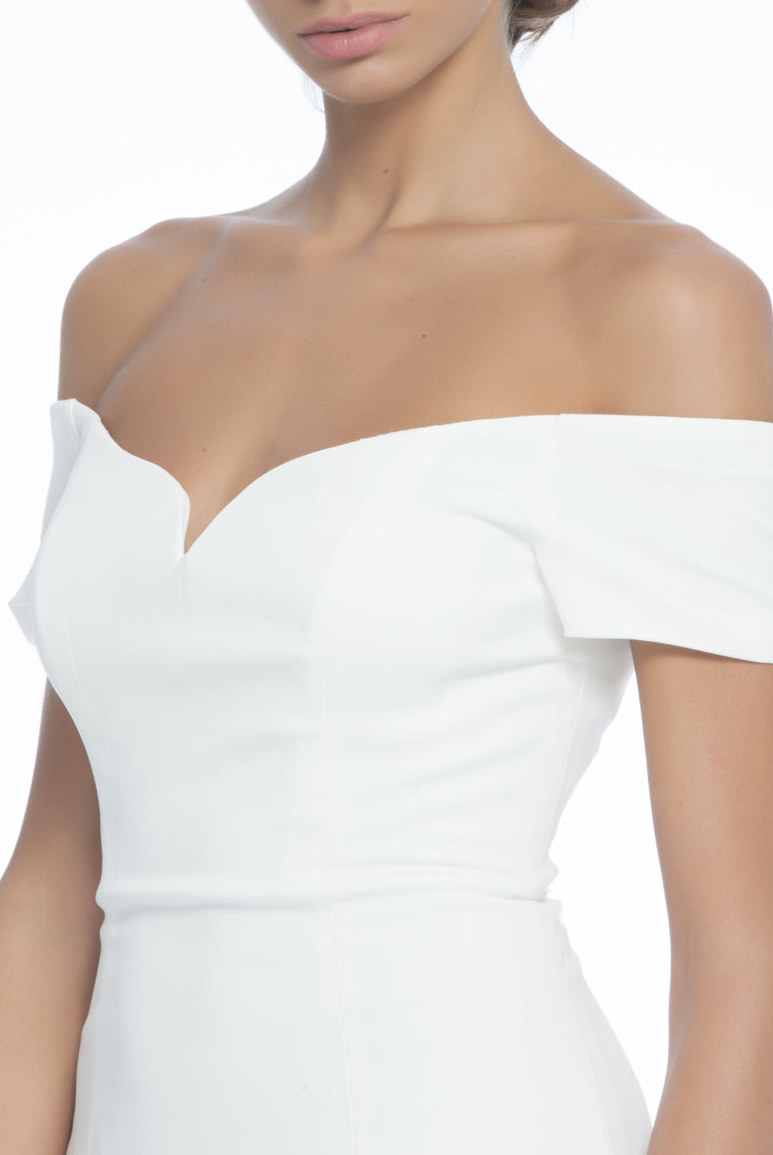 White Off Shoulder Sleeve Gown, Clothes,Designers,Wedding Season Dresses, BADGLEY MISCHKA - elilhaam.com