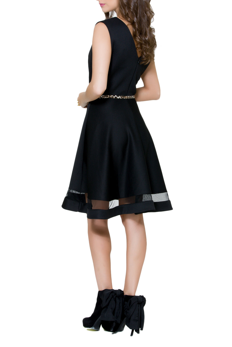 Black Belted Flare Dress, CJF - elilhaam.com