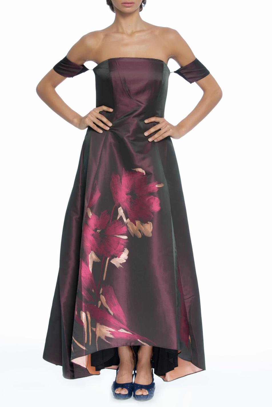 Off Shoulder Placement Floral Evening, New,Clothes,Designers,Florals,Red Palette,Wedding Season Dresses,Peaches and Cream, BADGLEY MISCHKA - elilhaam.com