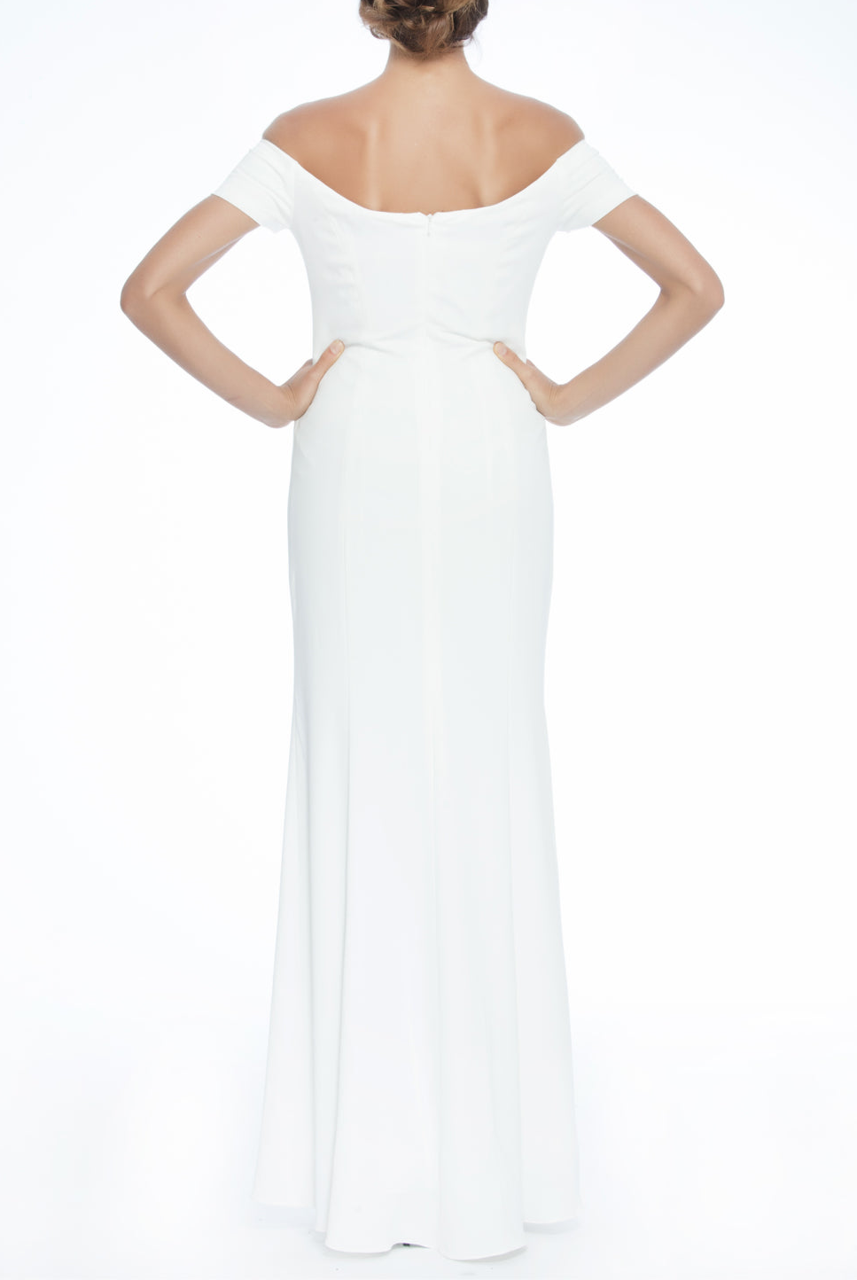White Off Shoulder Sleeve Gown, Clothes,Designers,Wedding Season Dresses, BADGLEY MISCHKA - elilhaam.com