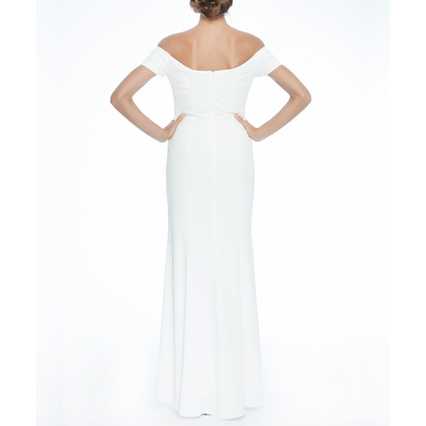 White Off Shoulder Sleeve Gown, Clothes,Designers,Wedding Season Dresses, BADGLEY MISCHKA - elilhaam.com
