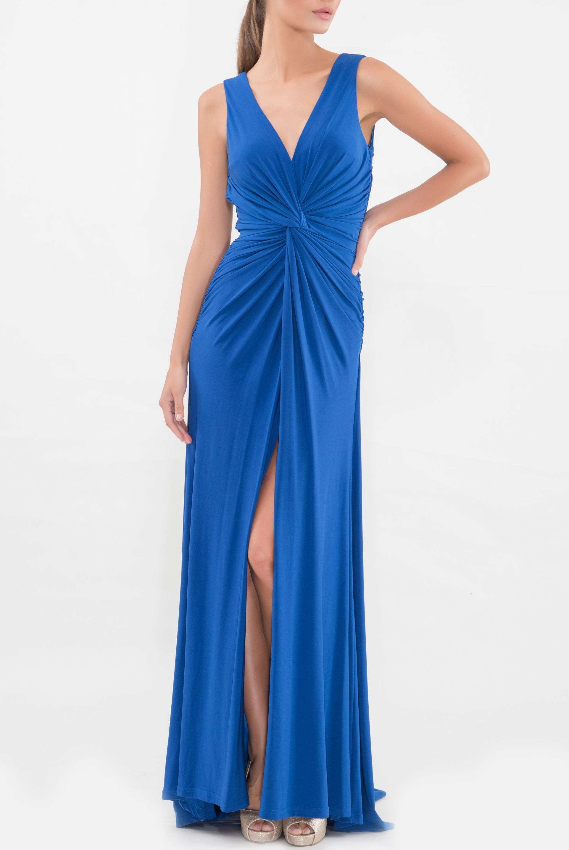Blue Twist Front Sleeveless Gown, VITTORIA ROMANO - elilhaam.com
