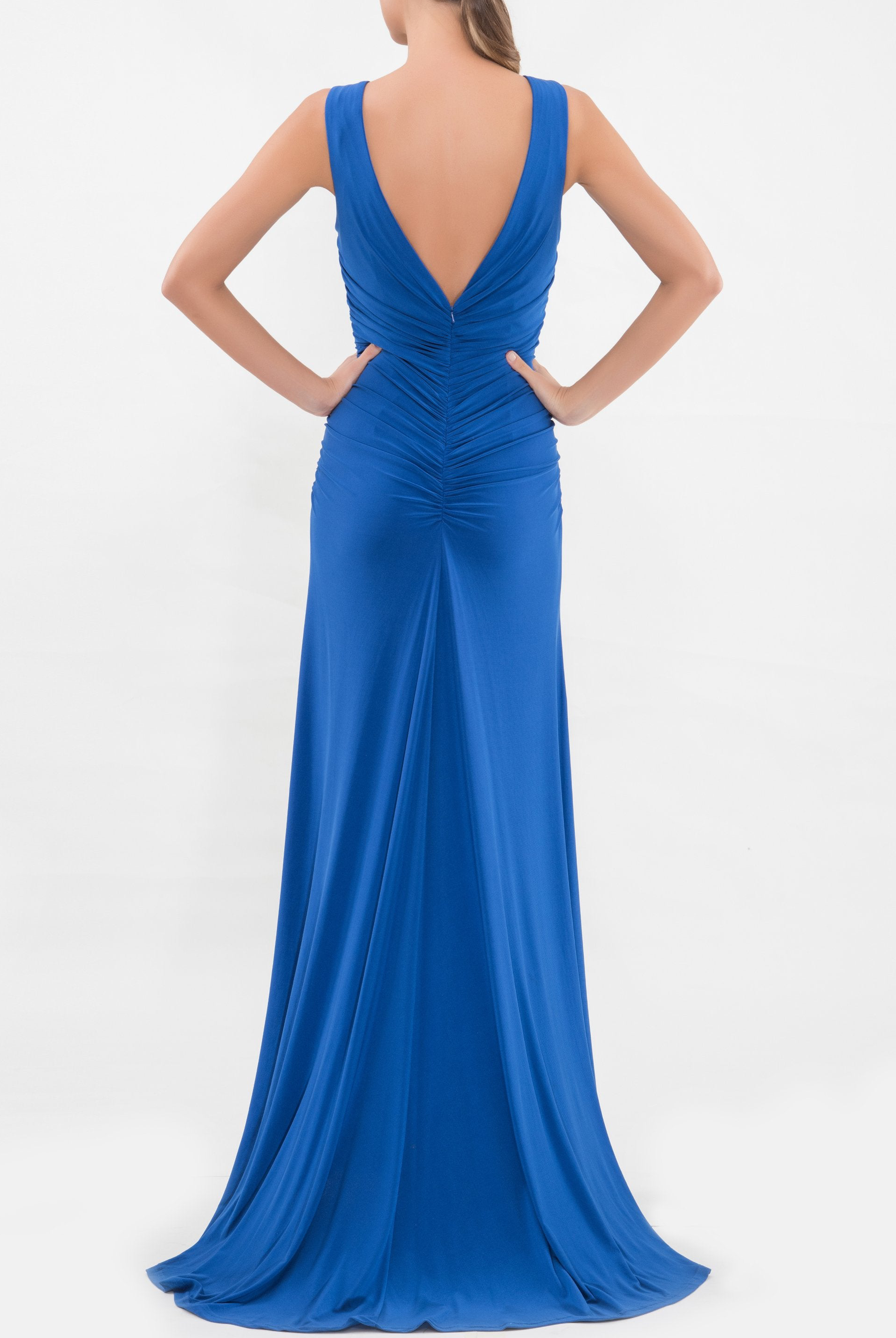 Blue Twist Front Sleeveless Gown, VITTORIA ROMANO - elilhaam.com