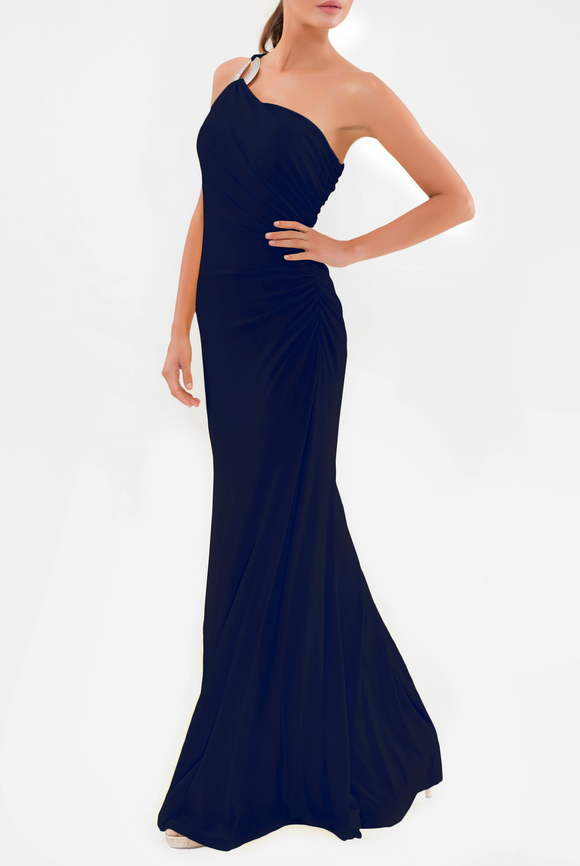 Clothes,Designers - One Shoulder Navy Gown