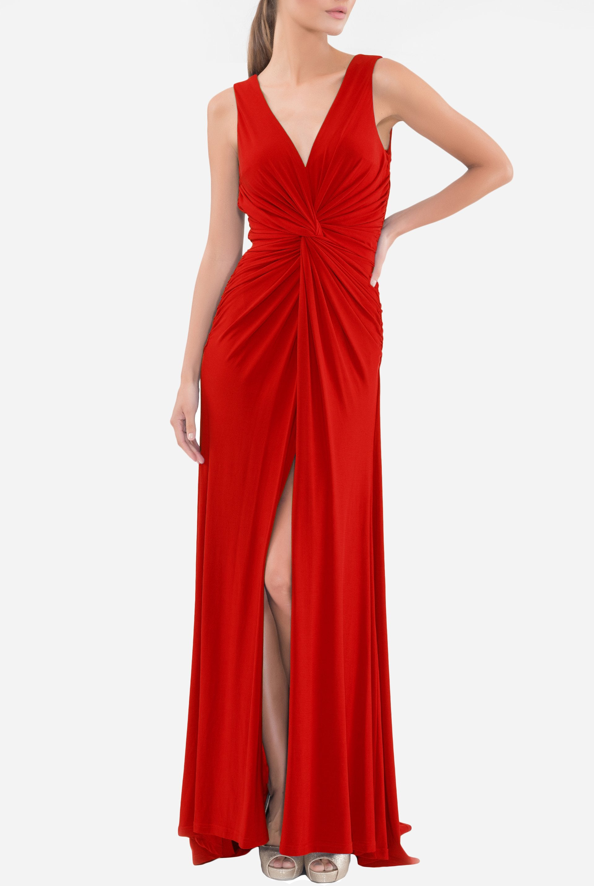 Clothes,Designers,Red Palette - Red Twist Front Sleeveless Gown