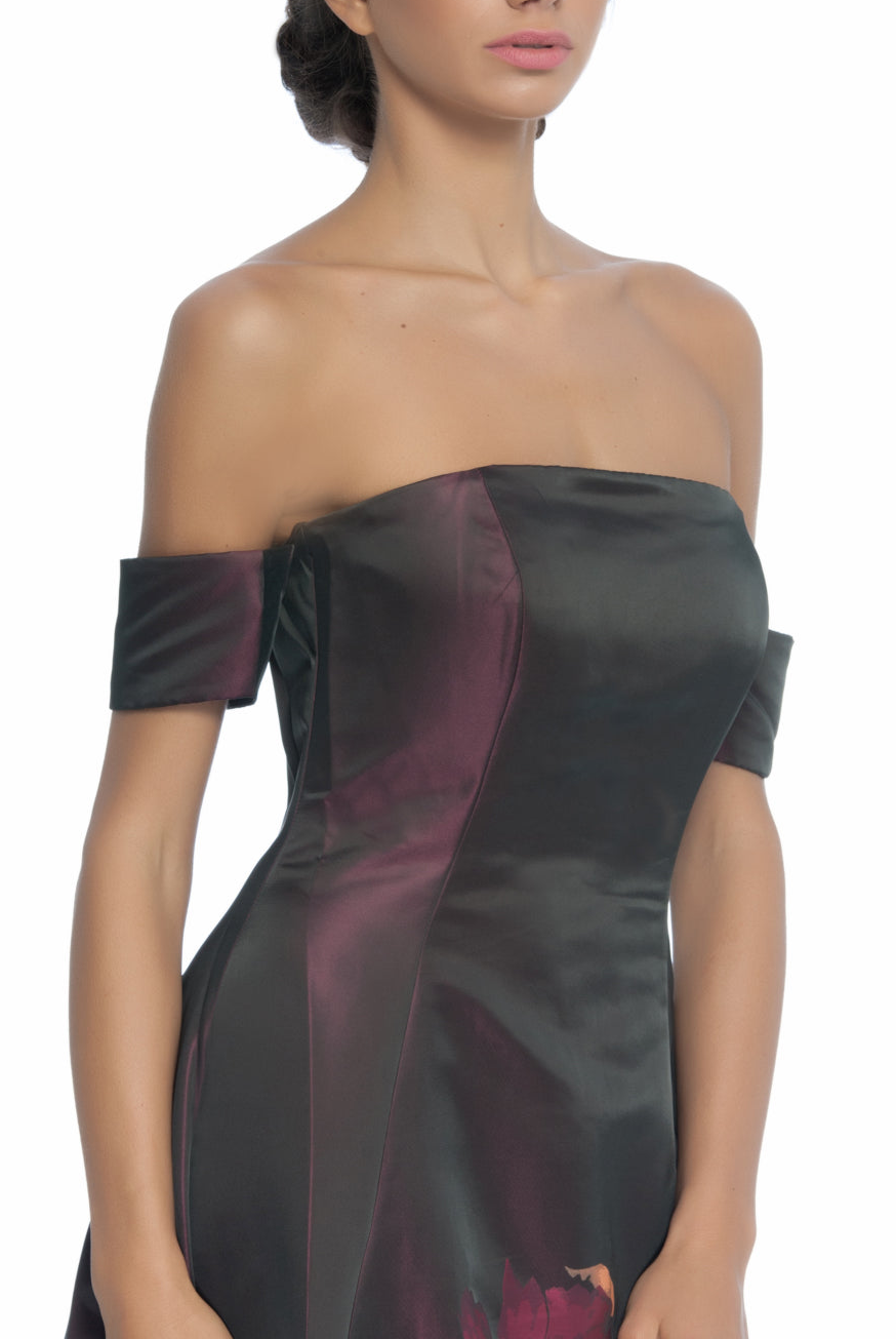 Off Shoulder Placement Floral Evening, New,Clothes,Designers,Florals,Red Palette,Wedding Season Dresses,Peaches and Cream, BADGLEY MISCHKA - elilhaam.com