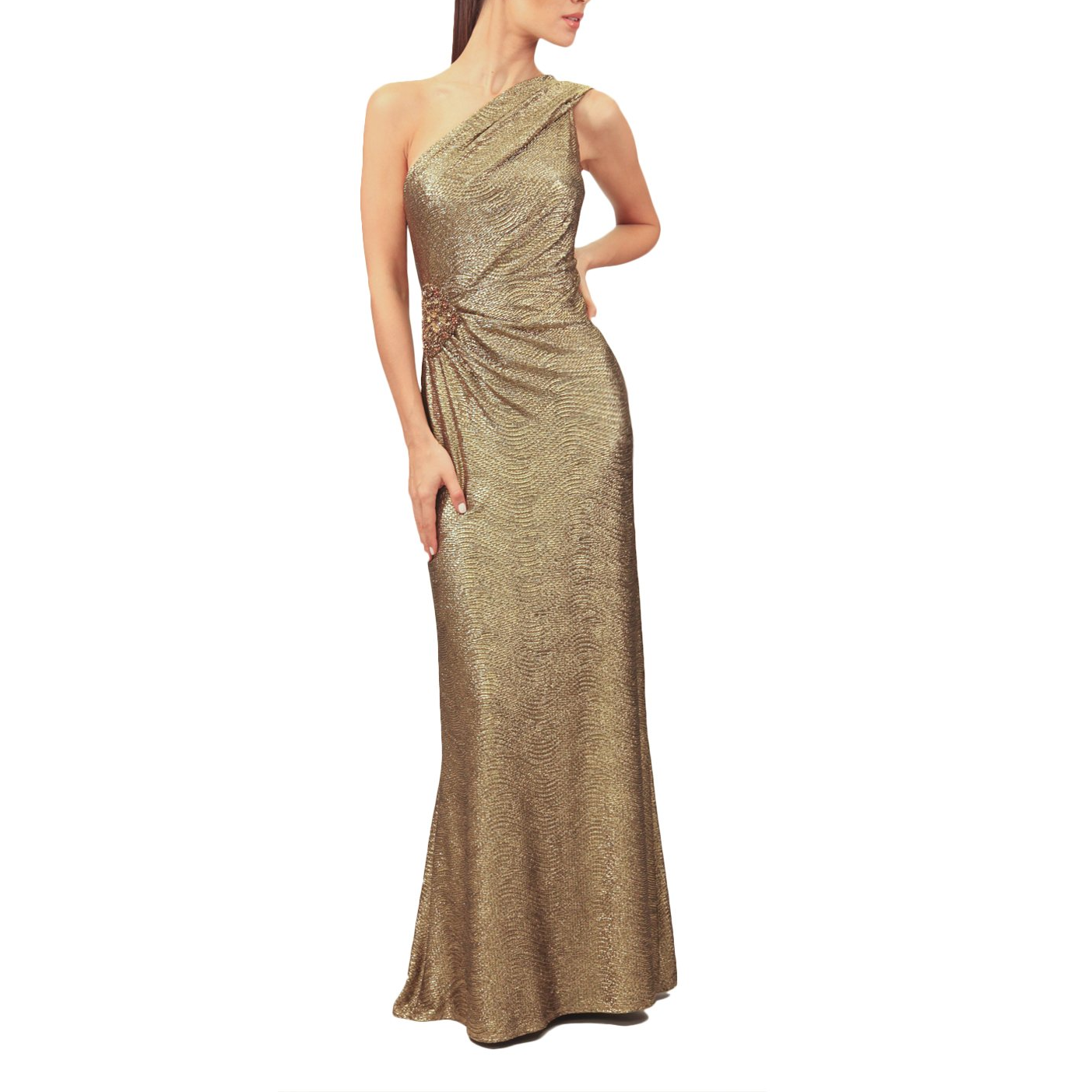 DLC Event - One-Shoulder Metallic Knit Gown