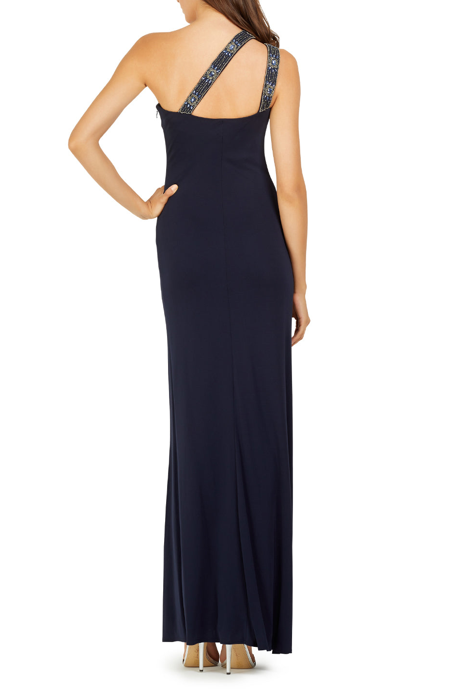 Beaded-Shoulder Jersey Gown, DAVID MEISTER - elilhaam.com