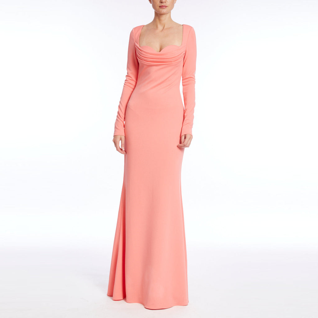 Coral Fitted Long Sleeves Gown