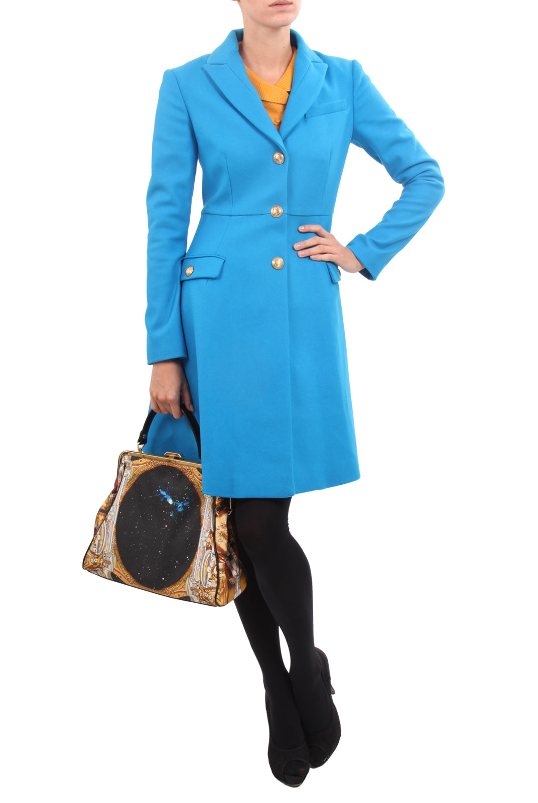 Teal Virgin Wool Coat Dress, VERSACE - elilhaam.com