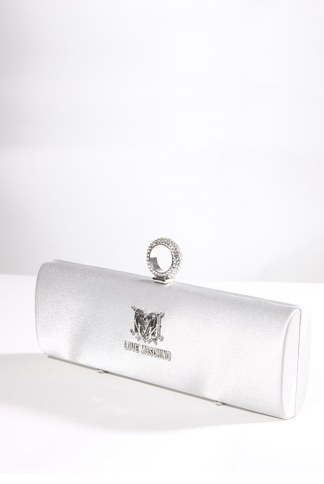 Borsa Satin Argento Clutch, LOVE MOSCHINO - elilhaam.com